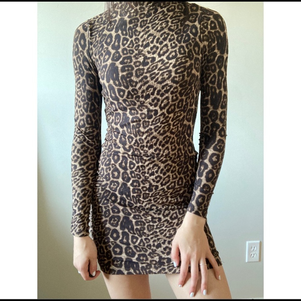 DYNAMITE LONG SLEEVE LEOPARD PRINT DRESS